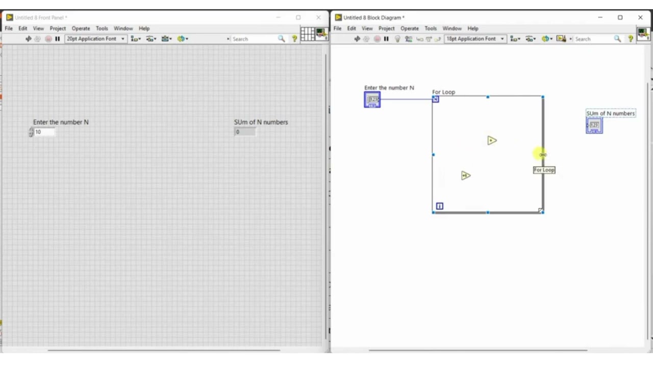 3. Sum of ‘n’ numbers using ‘for’ loop, LabVIEW Programming Basics -BEC358A, Dept. of EC, RIT-Hassan