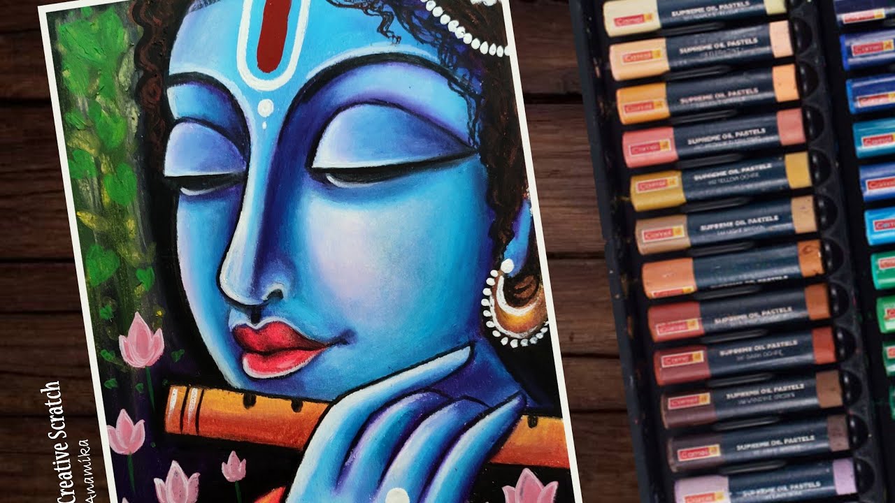 Easy Krishna Drawing | Janmashtami Special Drawing | Oil Pastel | Easy Krishna Drawing with Flute