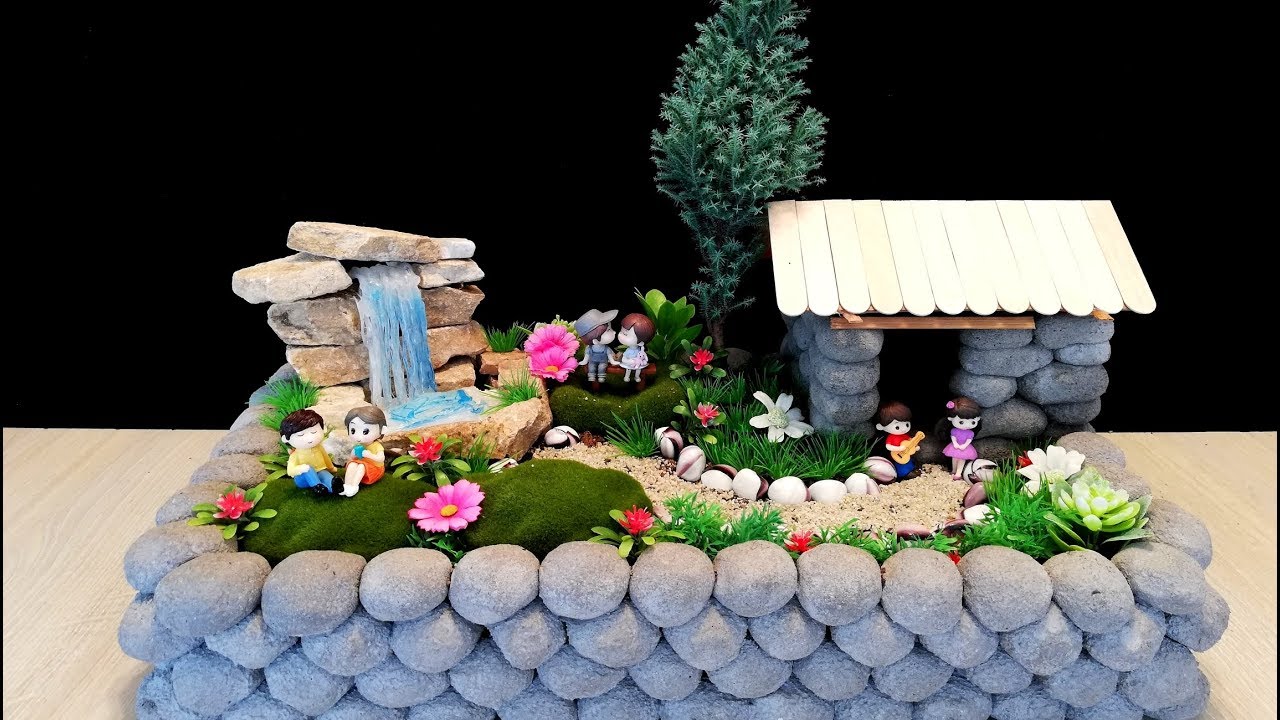 How to make a Beautiful Fairy garden with Fountain / DIY
