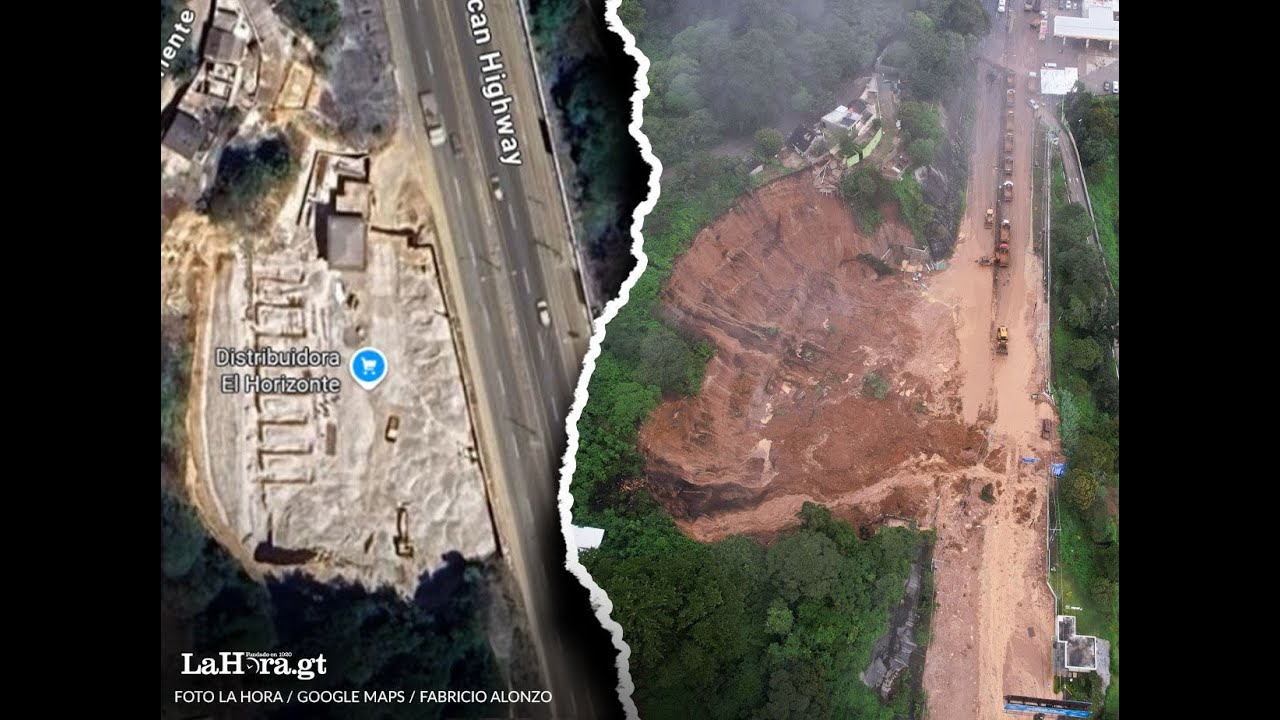 Antes y después del derrumbe en km 24 de carretera a El Salvador