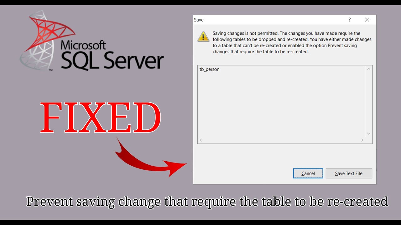 SQL Server - Prevent saving change that require the table to be re-created