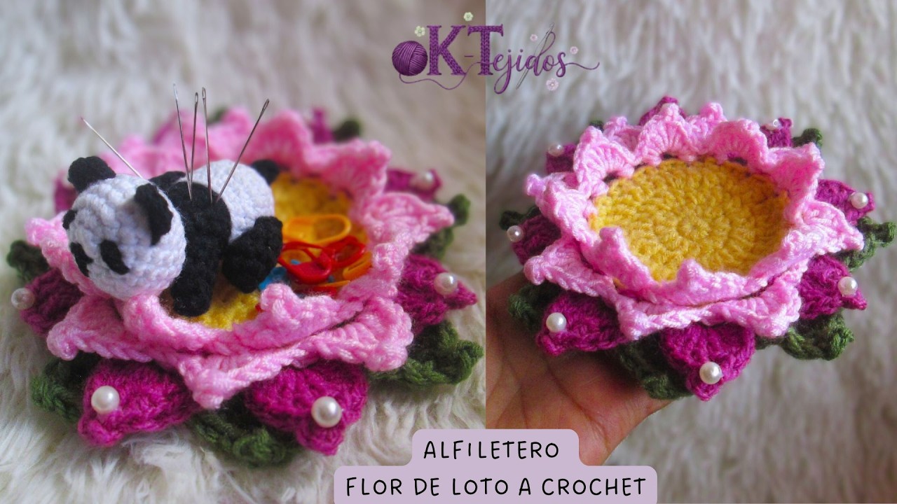 El accesorio que toda tejedora NECESITA: Alfiletero de Panda en Flor de Loto ✨🧶#crochet #tejedoras