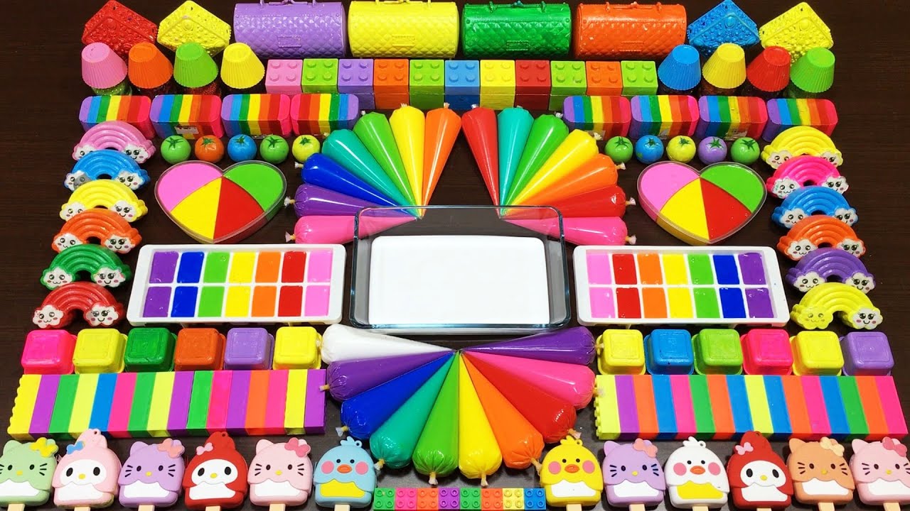 INTERESTING WITH CLAY PIPING BAG & RAINBOW ! Mixing Random Things Into Glossy Slime