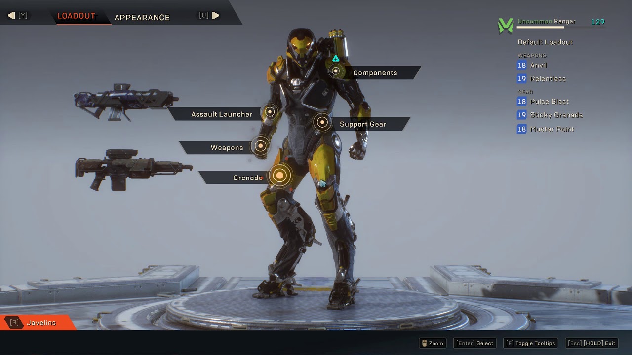 How to change Weapons Anthem
