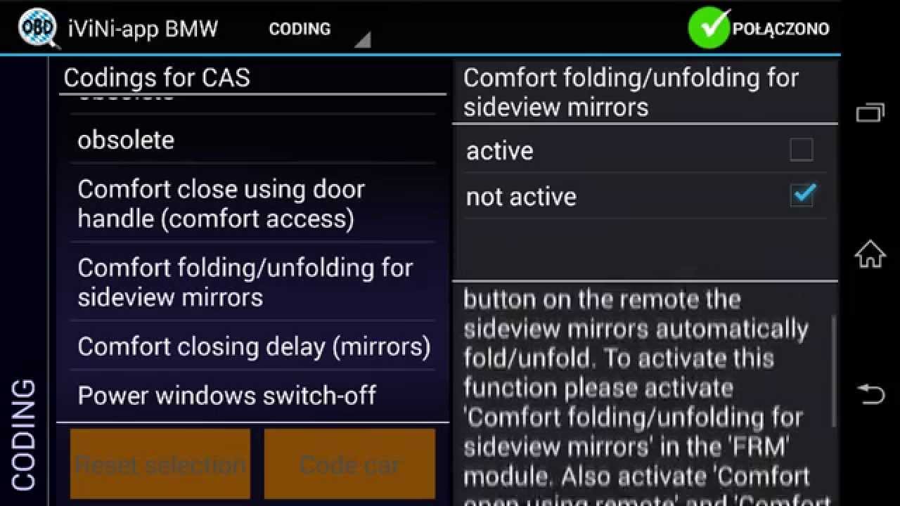 BMWhat Android - wszystkie opcje kodowania / all encoding options BMW e91 318d 143KM n47