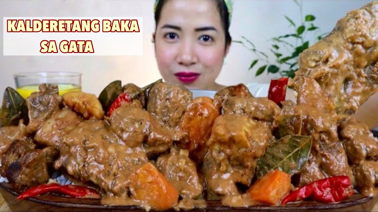 BEEF KALDERETA SA GATA MUKBANG | PINOY FOODS