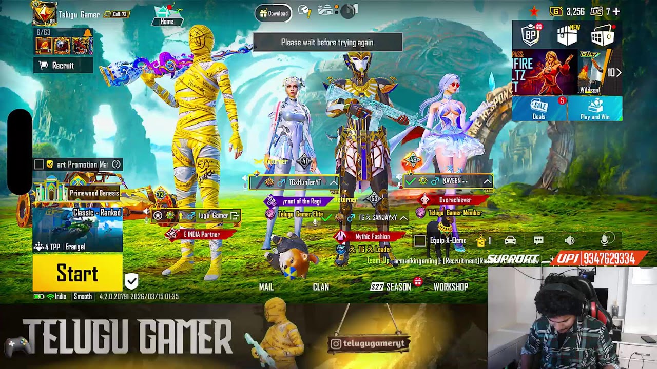 🔴 Live On Telugu Gamer BGMI Classics 🔥 | BATTLEGROUNDS MOBILE INDIA | BGMI | Pubg Mobile