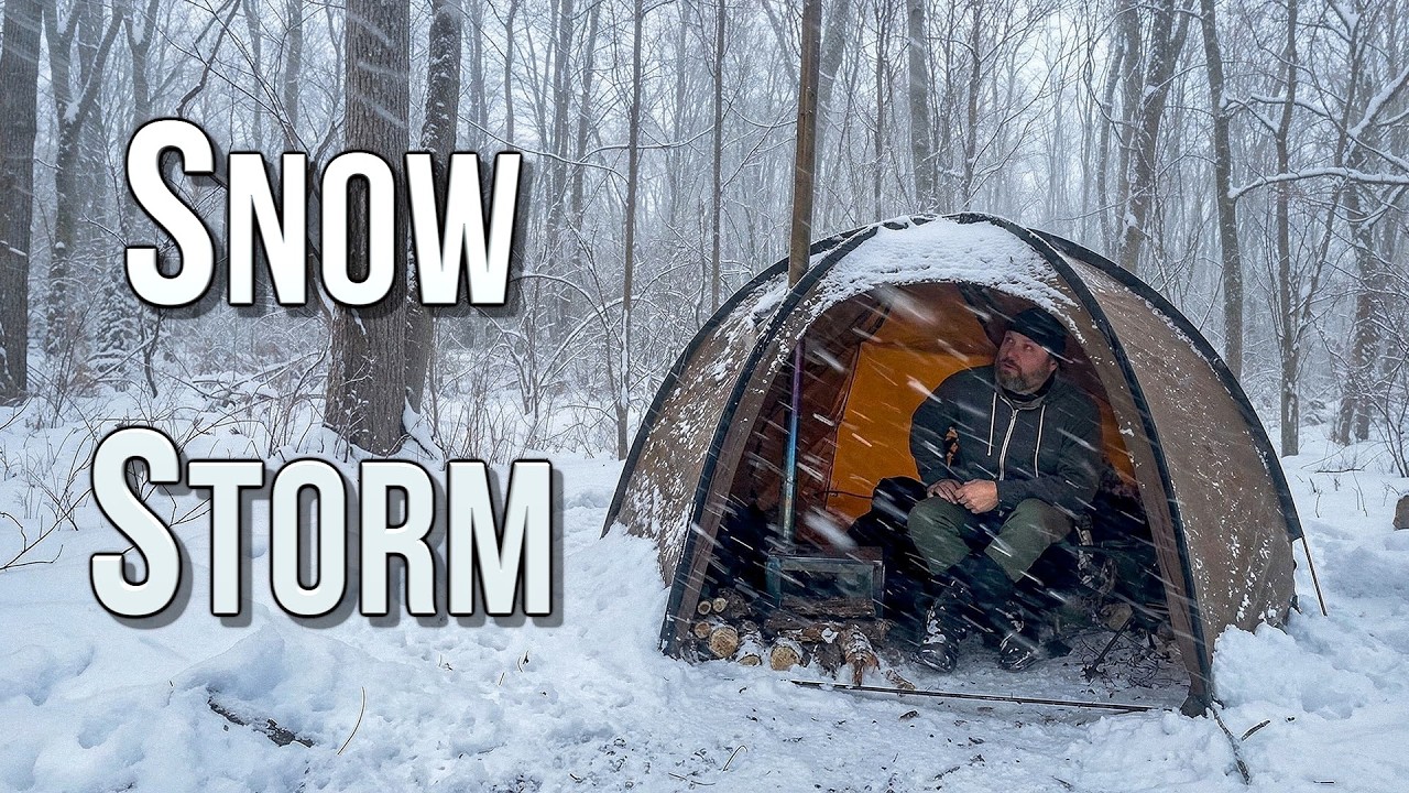 Solo Hot Tent Camping in an INSANE SNOWSTORM and Freezing Temps