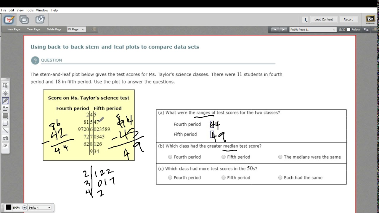 Using back to back stem and leaf plots to compare data sets