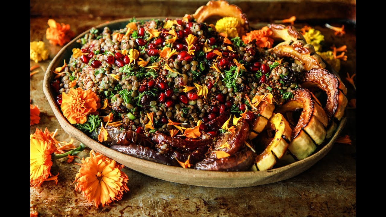 Warm Lentil Salad with Roasted Delicata Squash and Red Onions