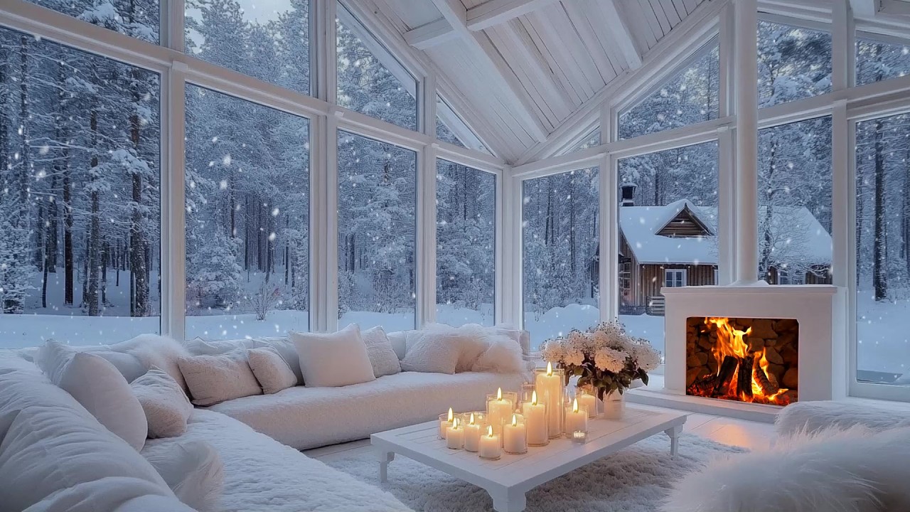 🕯️🎹 Peaceful Winter Piano Sanctuary | Snowfall Outside & Fireplace Warm Glow | Relax Study Sleep