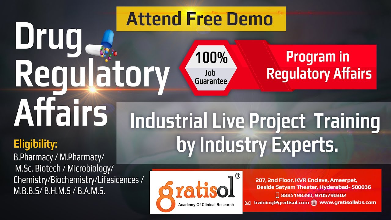 Drug Regulatory Affairs Advanced Certification  @ Gratisol Labs