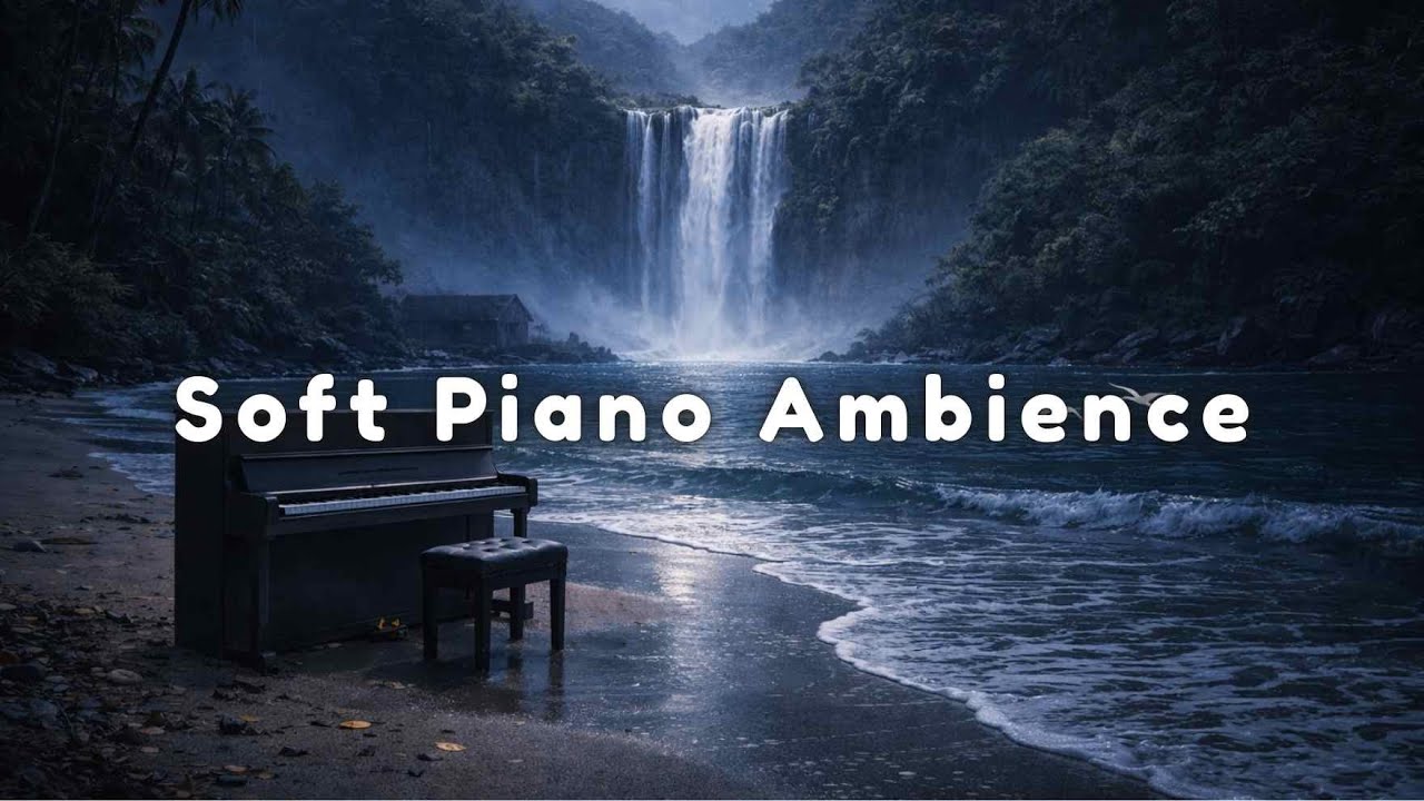 Calm Piano for Overthinking (1 Hour) Ocean Waves + Waterfall • Night Relaxation