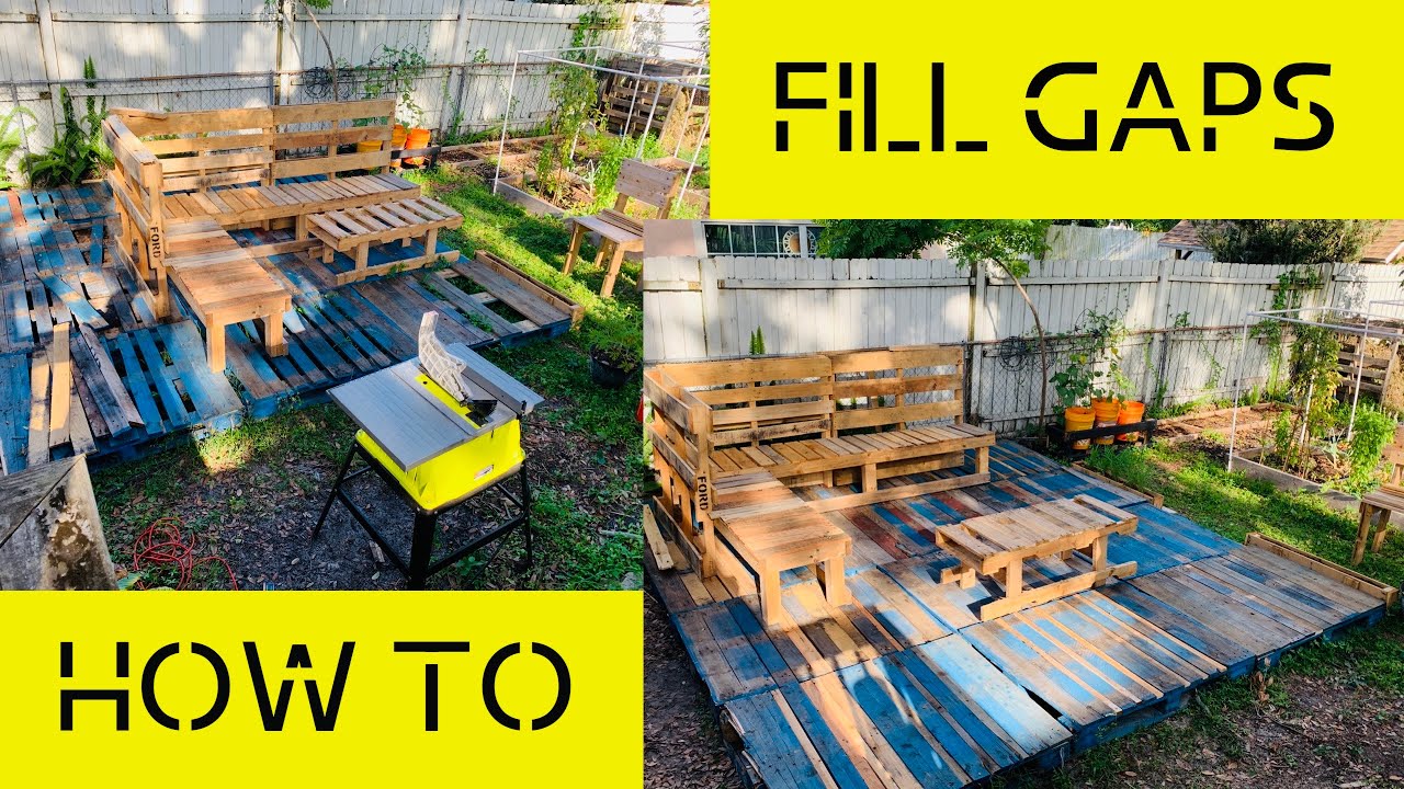HOW TO MAKE YOUR PALLET DECK SAFE CLOSING THE GAPS! DIY BEGINNER BACKYARD PALLET DECK! DKUJ