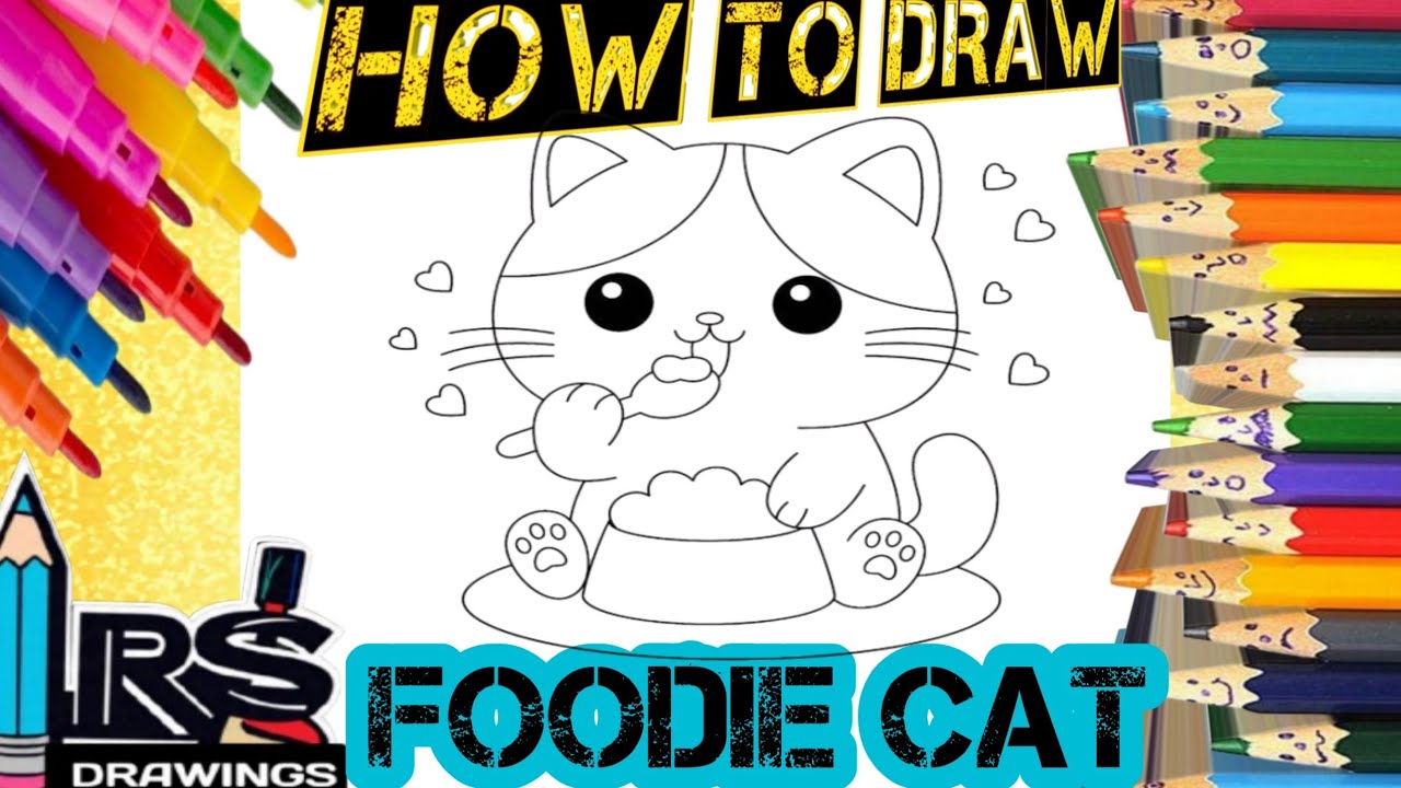 How to draw a cute foodie cat drawing painting &coloring for kids&toddlers