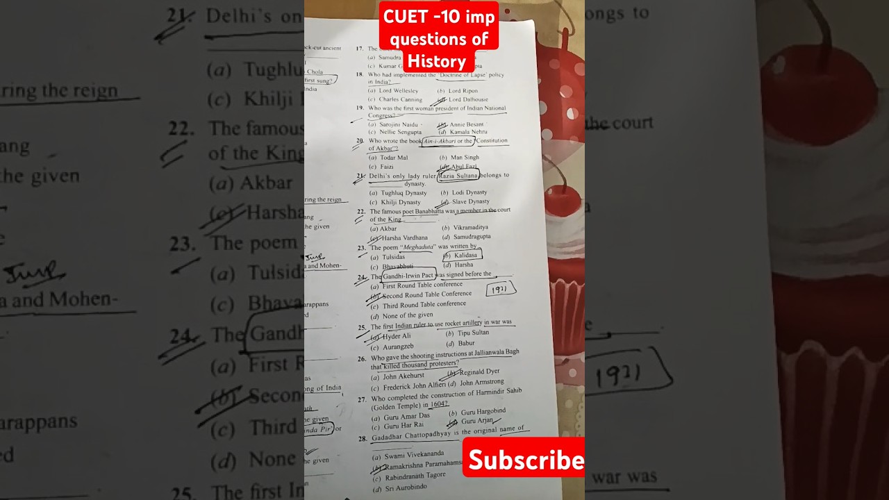 10 imp questions for CUET history #themathsnap #trending