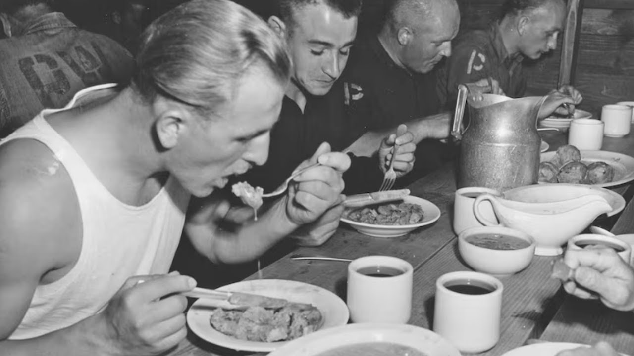 German POWs Shocked by Turkey Dinners in U.S. Camps ('44)