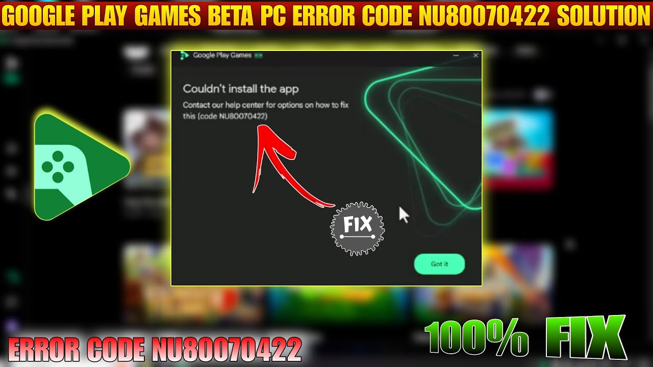 Google play games on pc emulator error code  NU80070422 solution | Fix Error code #googleplaybetapc