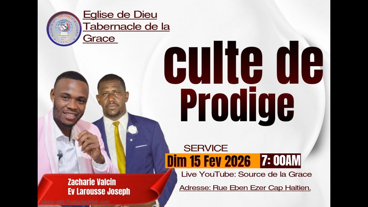 Culte D'adoration Dim 15/02/26a L'eglise De Dieu Tabernacle De La Grace