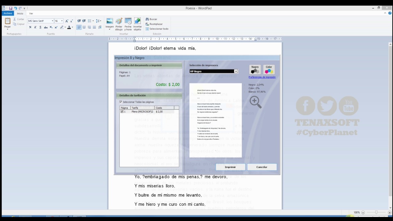Configurar tarifas por impresiones - CyberPlanet