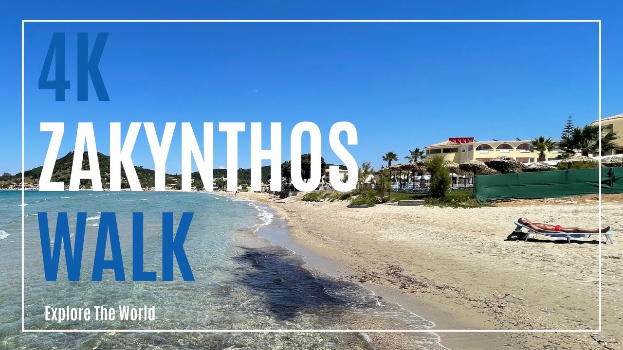 【4K】 Greece Zakynthos Walk - Paralia Alykanas Beach with Sea waves Sounds