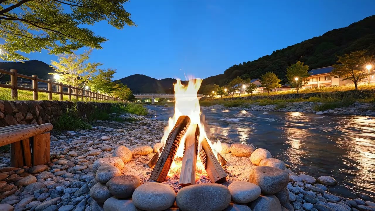 3 Hours Riverside Campfire Ambience | Relax, Sleep, Study & Meditate by Twilight Fire