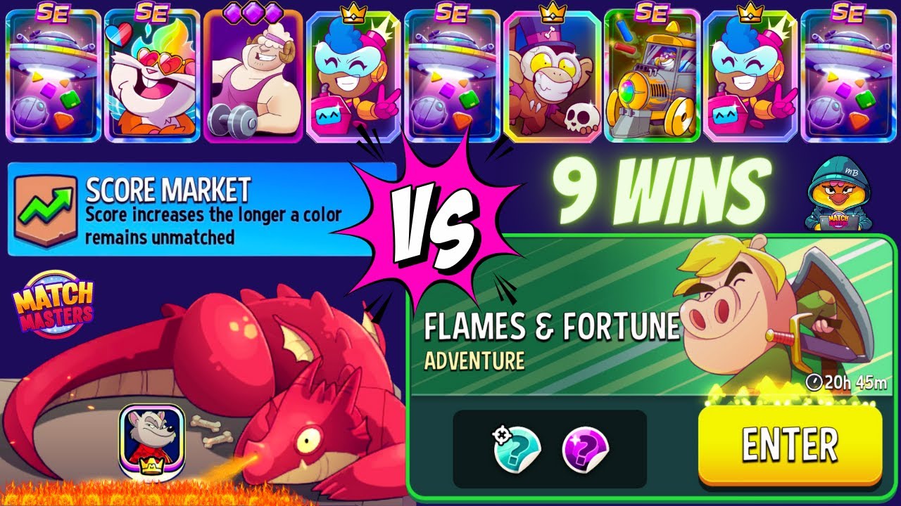 Adventure Flames & Fortune | Match Masters Score Market + Super Sprint | FULL 9 WINS