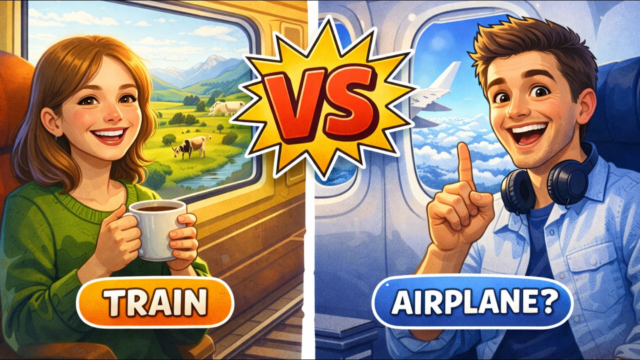 Learn English for 9 Minutes! ✈️ Airplane vs. Train 🚂 (Easy English Podcast)