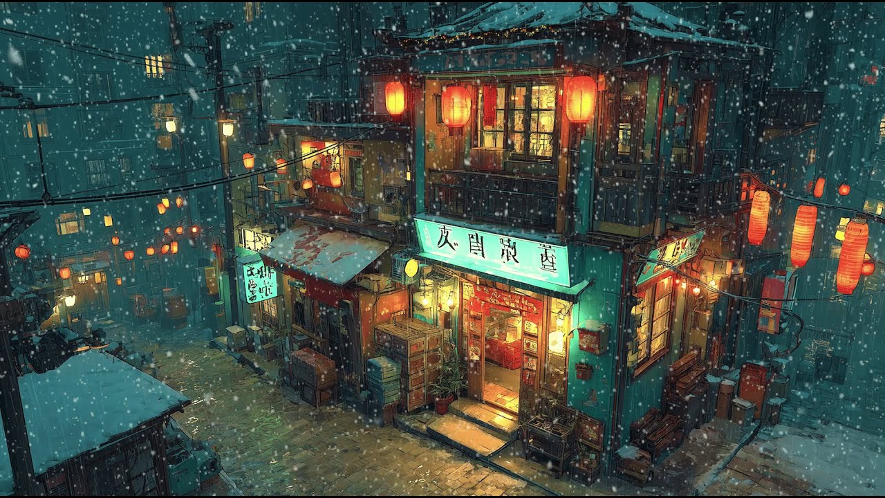 Snow Night Lofi Radio ❄️ live chill music for studying, sleeping and calm relaxation | Rainy Ryokan