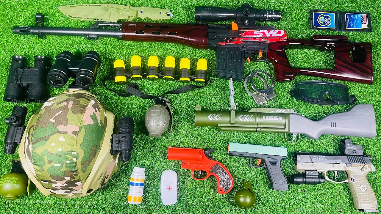 Unboxing special forces toy set, SVD sniper rifle, M79 grenade launcher, Type 92 pistol