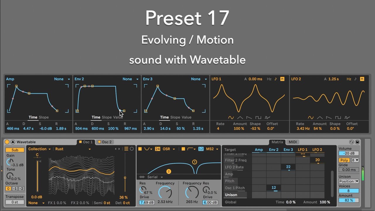 Preset 17:  Evolving/Motion Sound with Wavetable