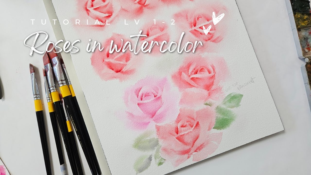 ENG SUB) LV 1-2  물맛 장미 수채화 응용편🎨Tutorial Painting roses with watercolor💕
