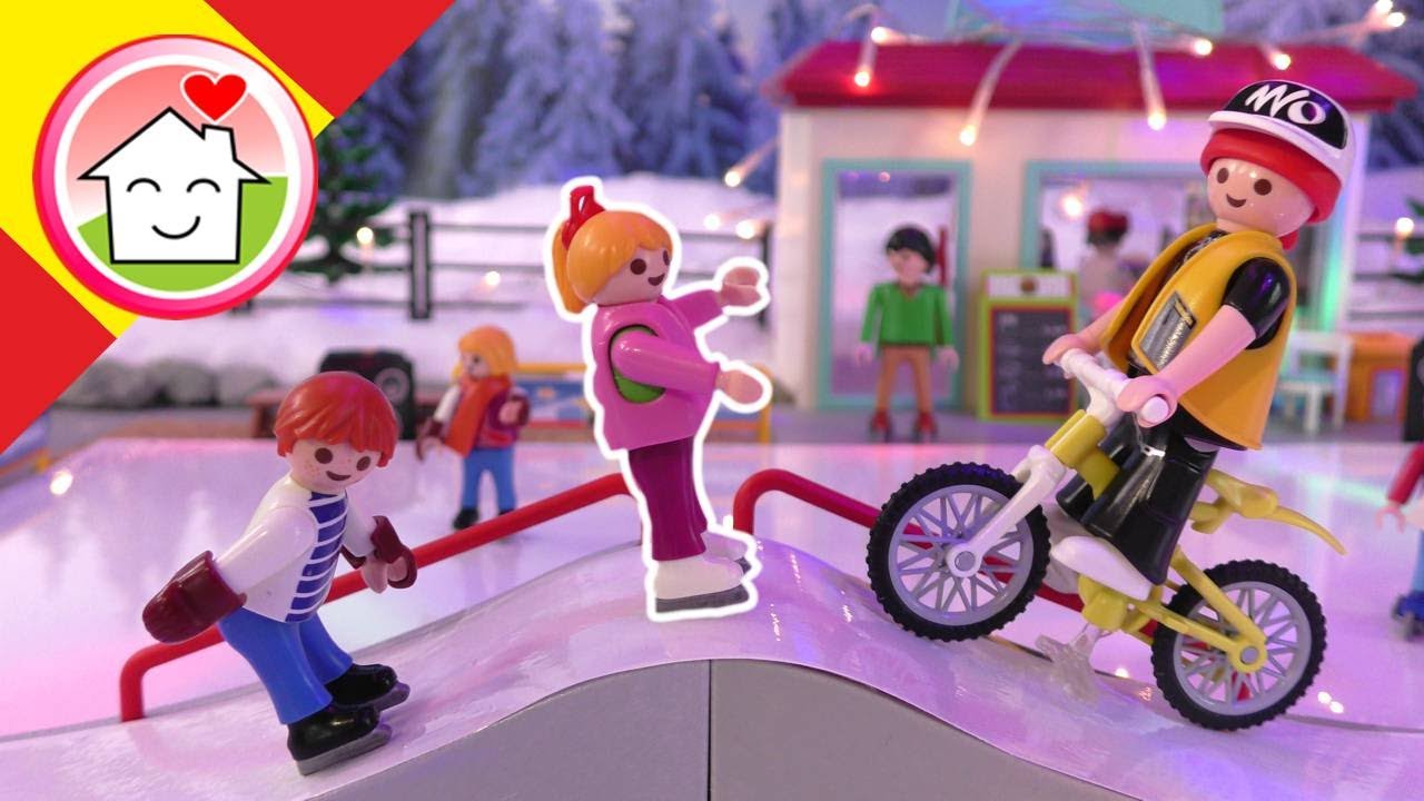 Playmobil en español Día de deportes de invierno en la pista de hielo  - Familia Hauser