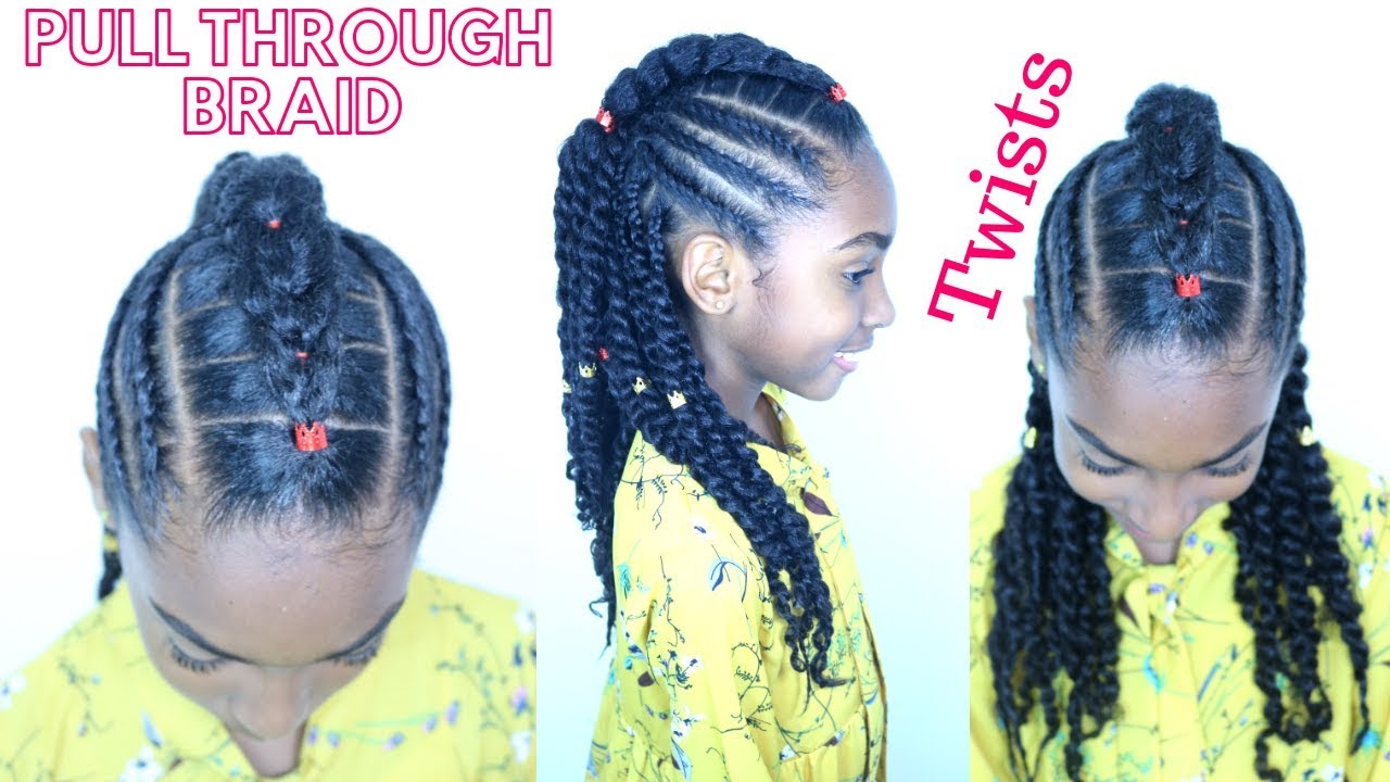 KIDS NATURAL HAIR TUTORIAL | PULL THROUGH BRAID & TWISTS HAIRSTYLE