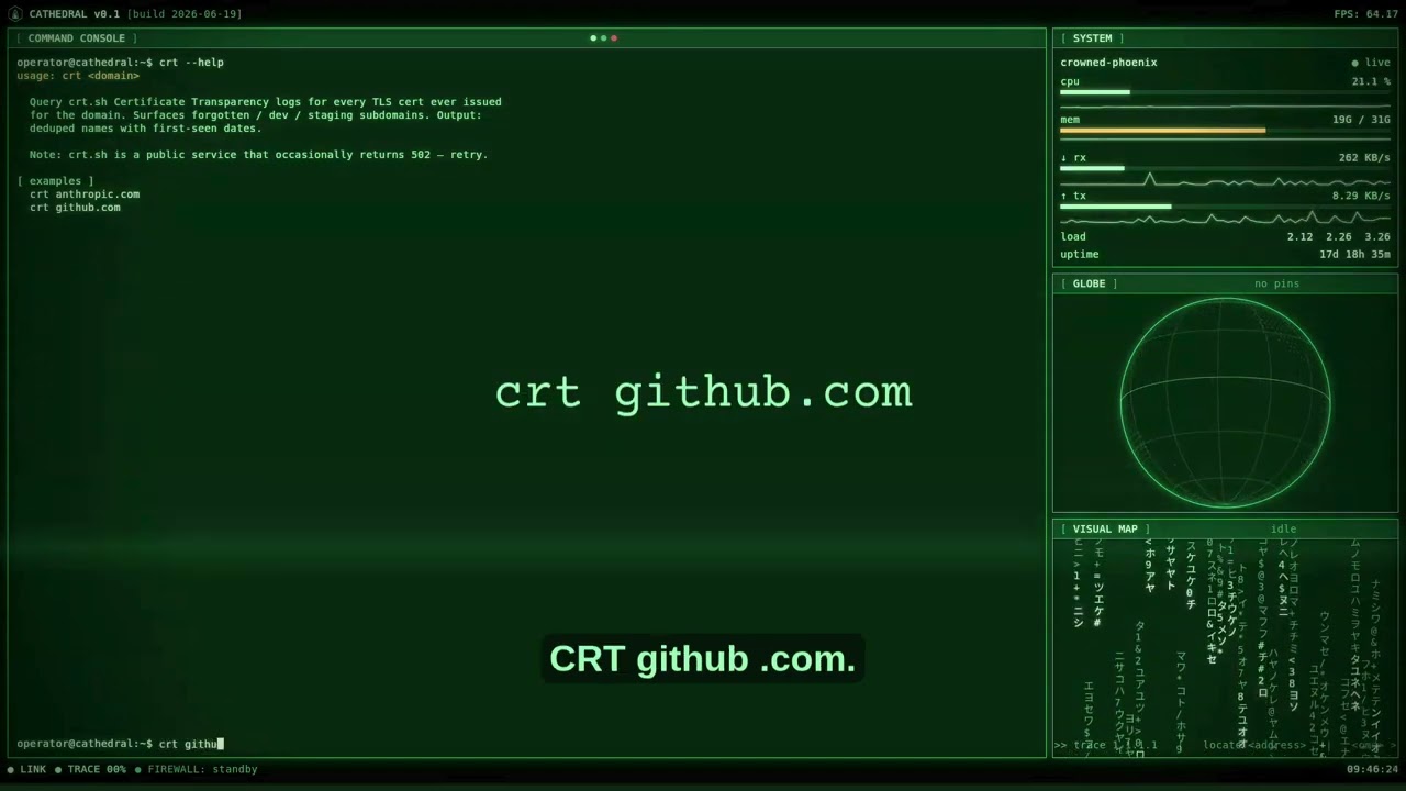 Cathedral v0.1 &mdash; Часть 21: crt | Поиск всех поддоменов с помощью логов прозрачности сертификатов