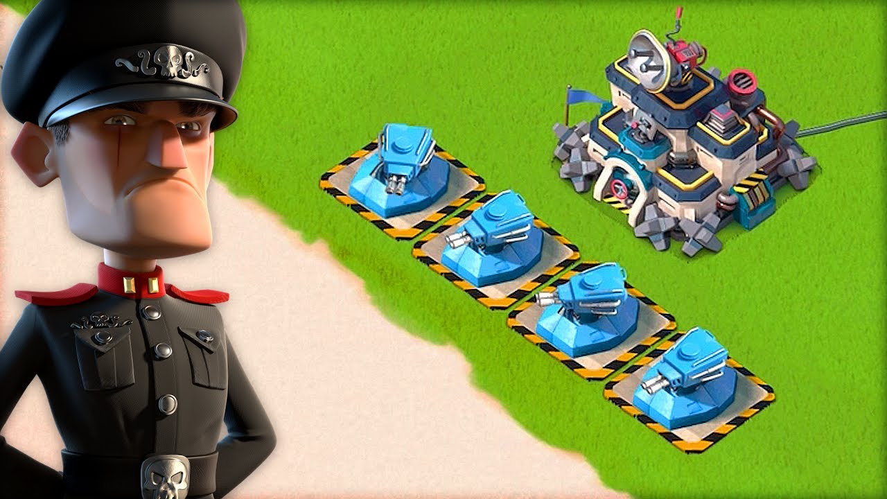 Boom Beach 4 MAX Shock Blasters против защищающегося Hammerman