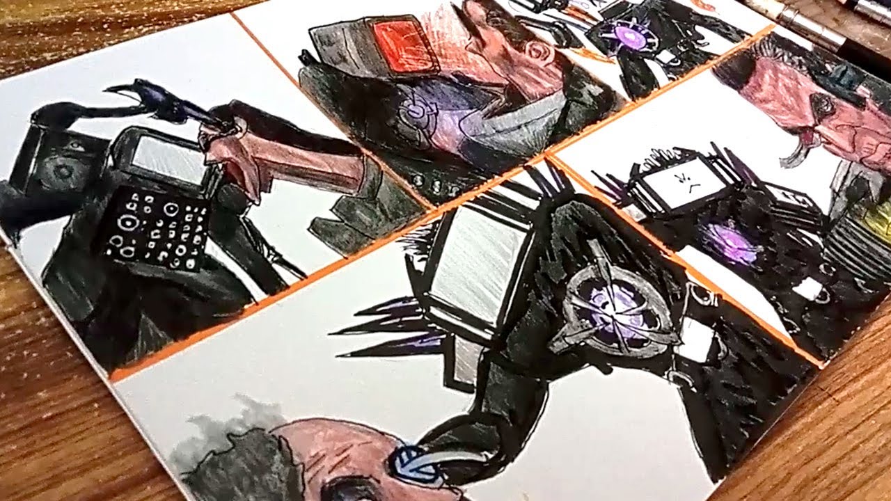 [Рисунок] Титан Телемен (Киномен) сражается с Туалетами Скибиди