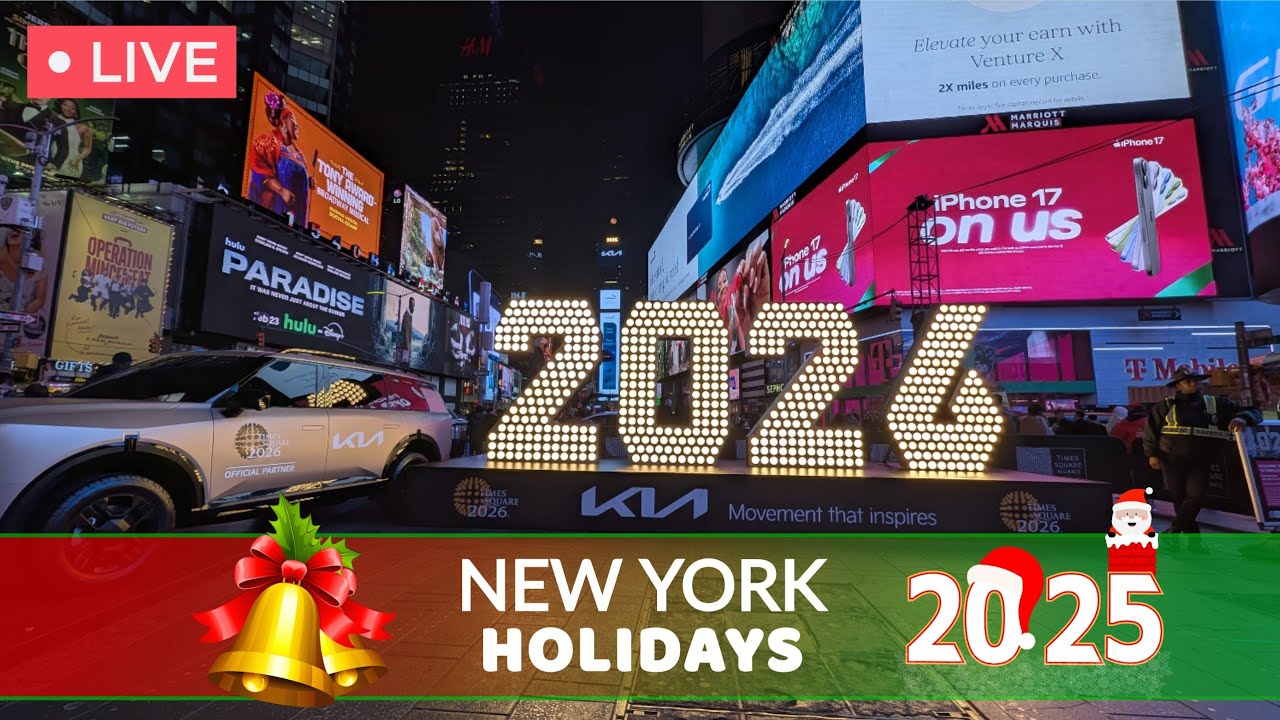 🔴 NYC LIVE | Thursday Evening in Manhattan, Times Square New Year's 2026 Numerals (12/18/2025) ❄️🕎