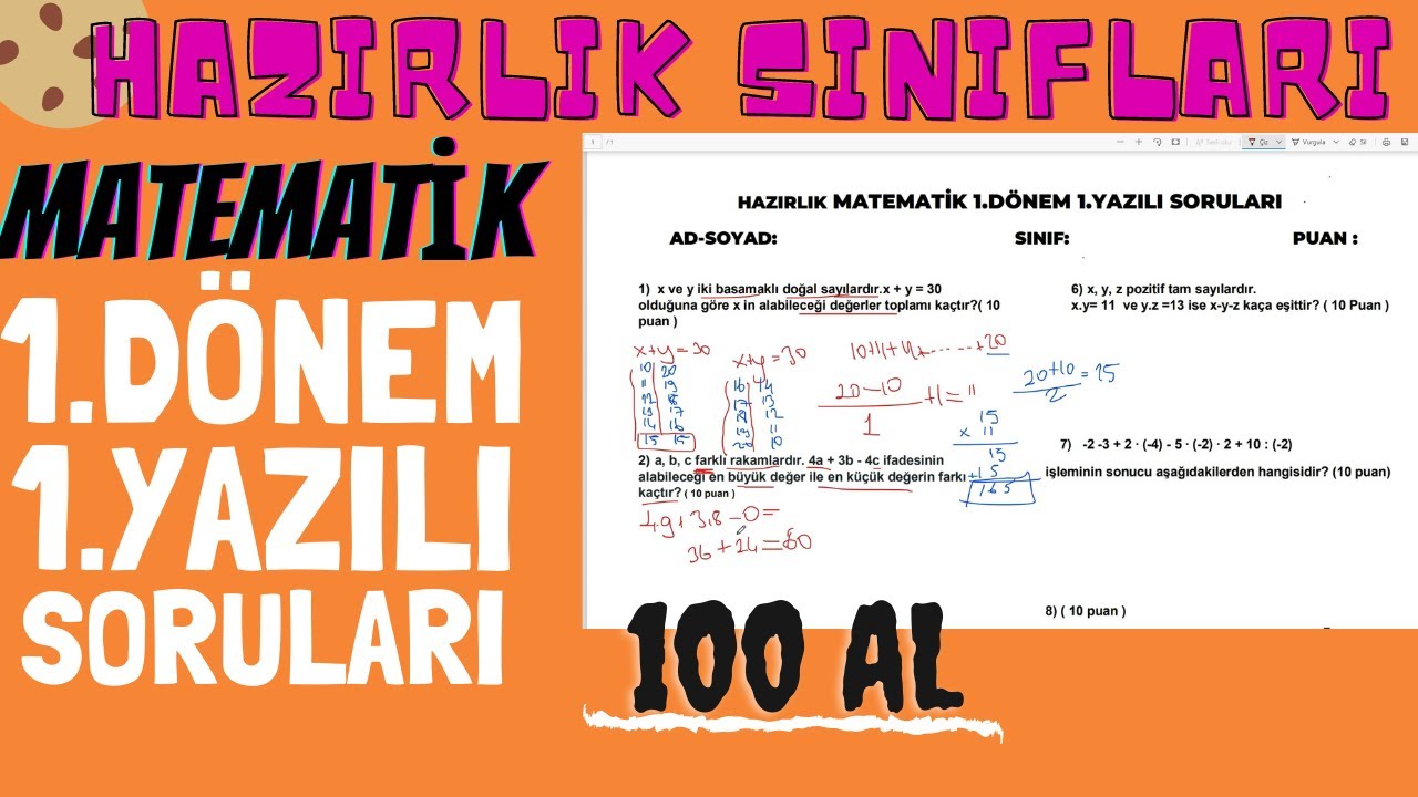 2021 MATEMATİK(HAZIRLIK SINIFI)1.DÖNEM 1.YAZILI SORULARI | 100 ALDIRAN SORULAR