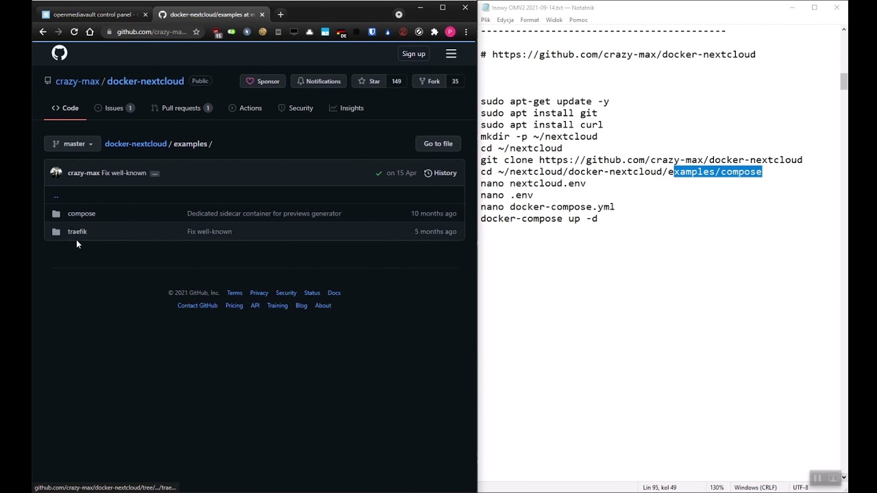 Instalacja Nextcloud = OMV + repozytorium GitHub crazy-max