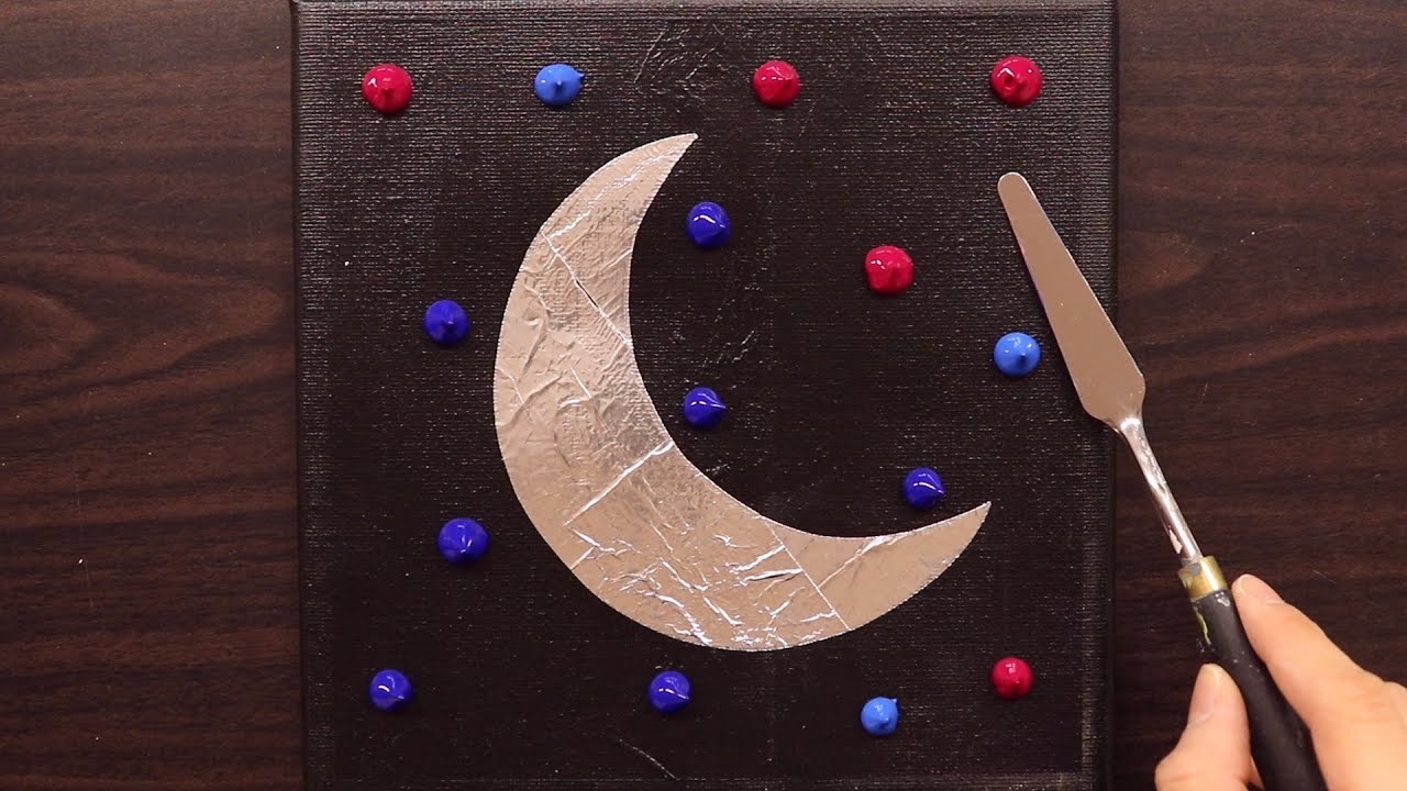 Galaxy and Moon l Easy Acrylic Painting for Beginners l Black Canvas Painting l Satisfying #122