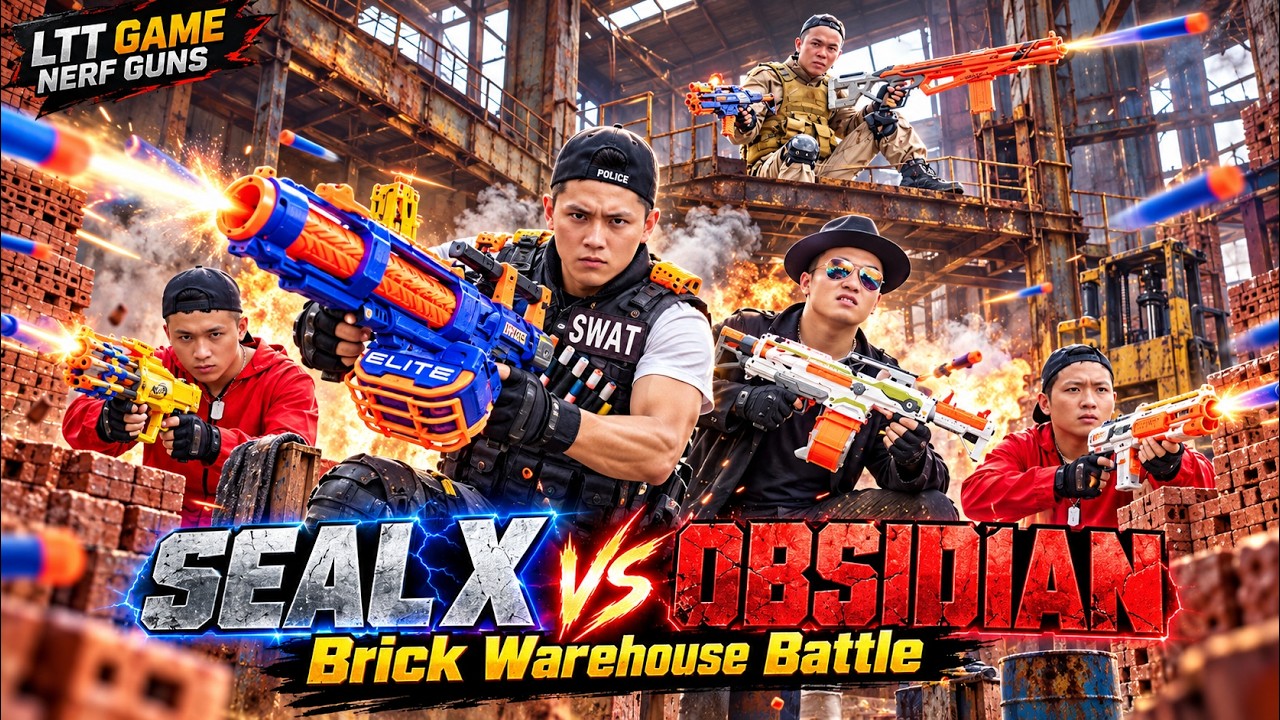 LTT Game Nerf Guns: SEAL и Nerf Guns сражаются с Obsidian Collective на складе Brick Warehouse.