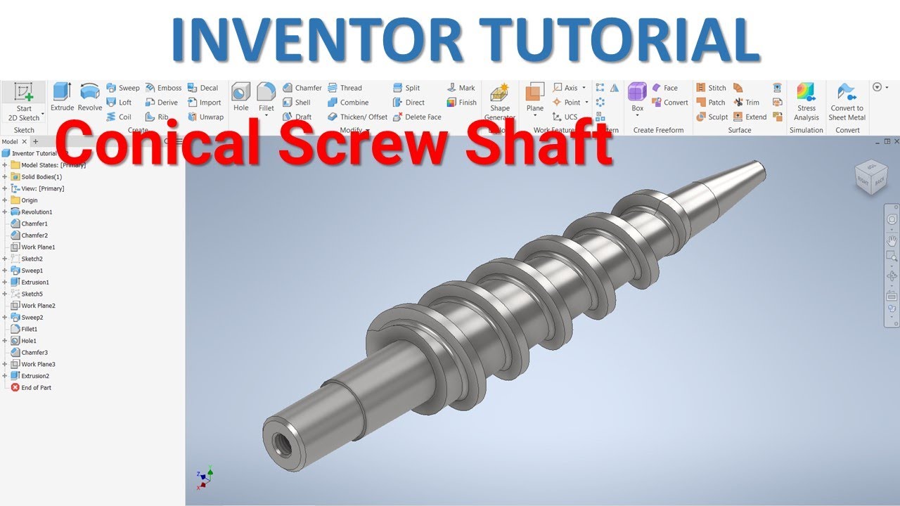 Inventor Tutorial #282 | How to Make Extruder Conical Screw Shaft