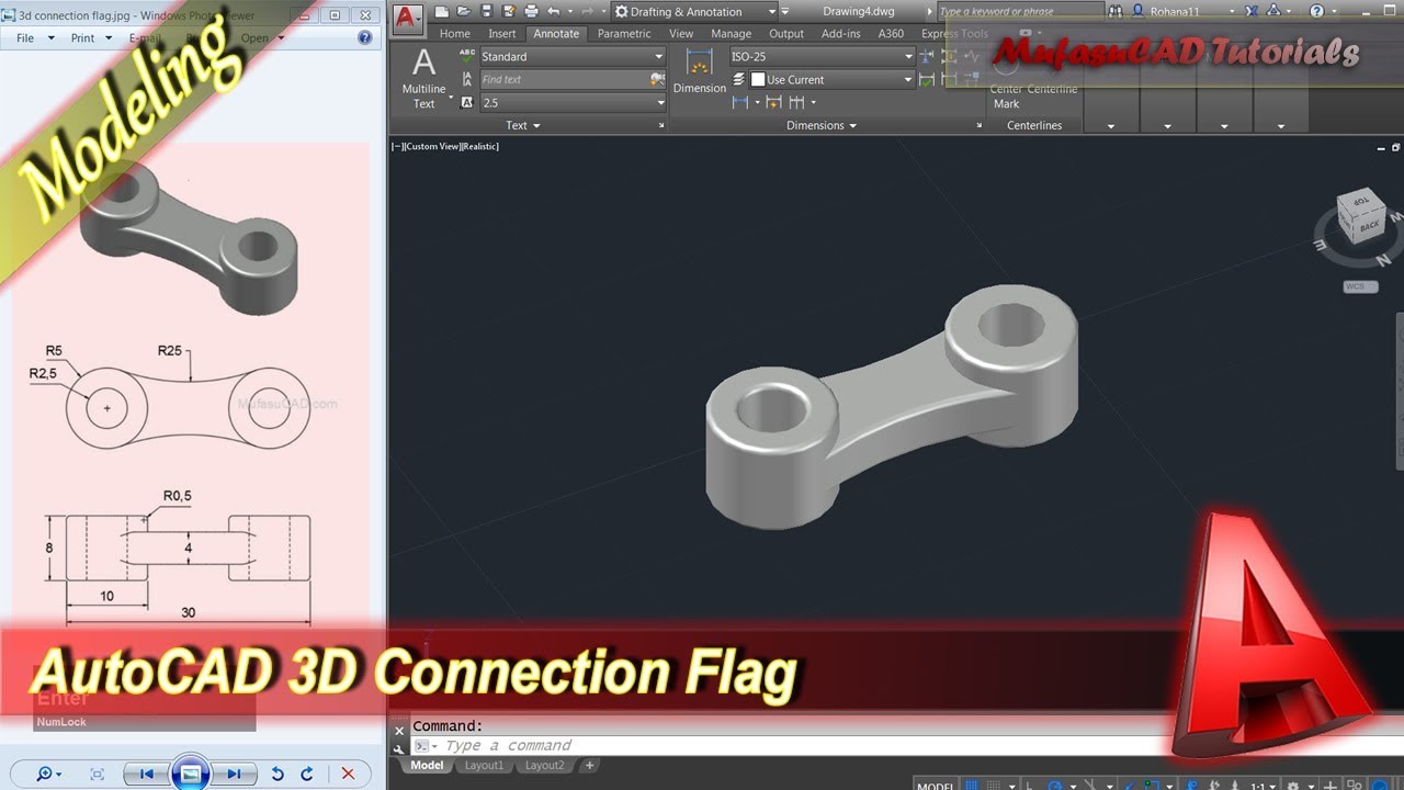 Autocad Design Connection Flag Modeling Tutorial For Beginner