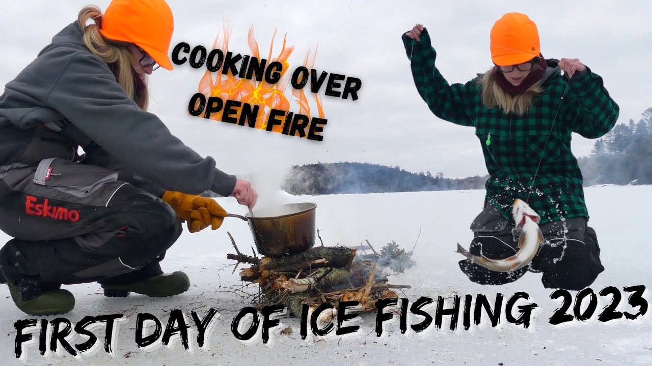 Ice Fishing Favorite Splake Pond + Cooking Lunch Over Open Fire // Northern Maine Ice Fishing