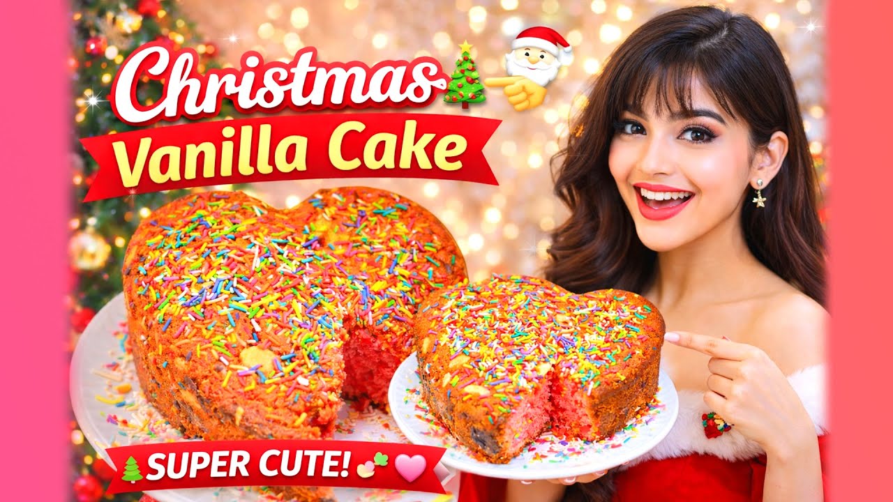 Pink Vanilla Heart Christmas Cake 💗🎄 | Soft, Creamy & Festive