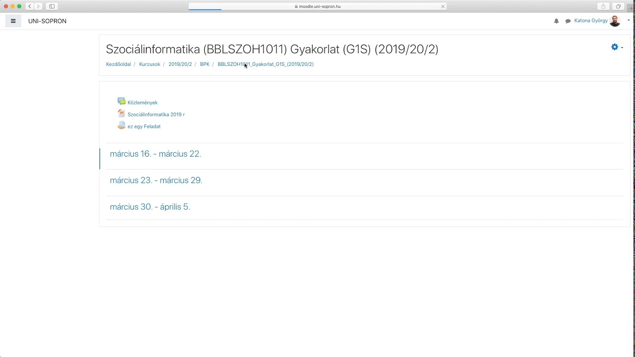 03  Navigálás a kurzuson belül Moodle