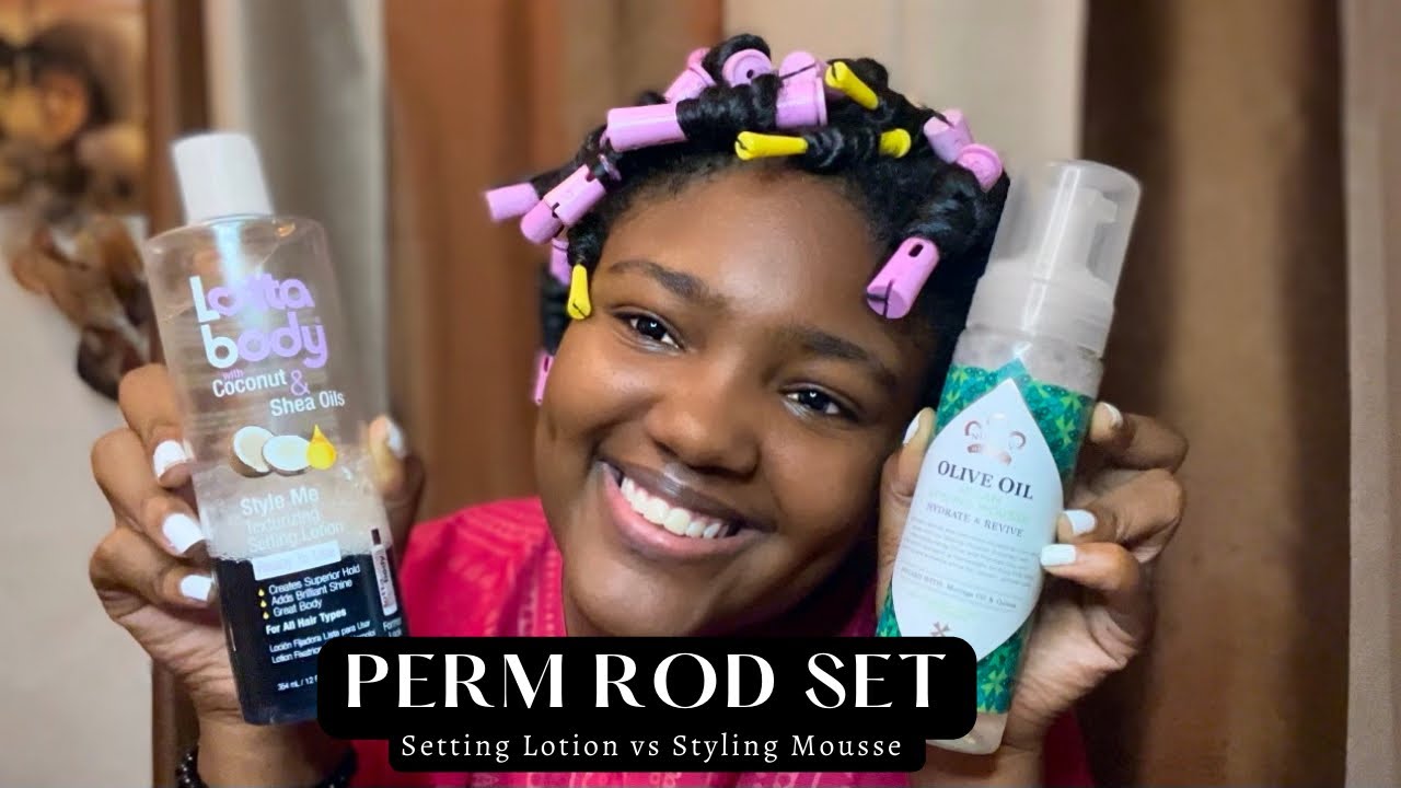 Perm Rod Set | Natural Hair | Lotta body setting lotion and Nubian Heritage styling mousse.