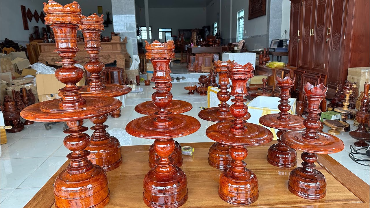 Chân Đèn Nến mẫu chân đèn thờ gỗ hương đẹp