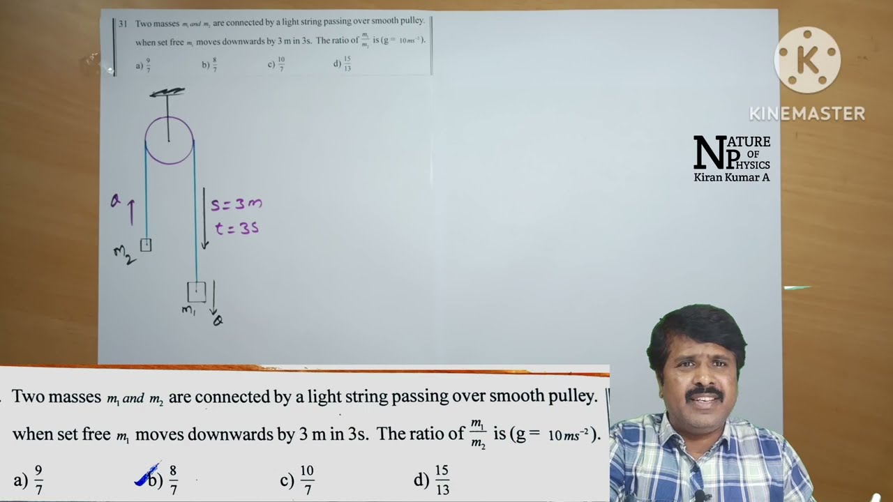 two masses are m1 m2 connected by Light string passing through smooth pulley when set free m1 movies